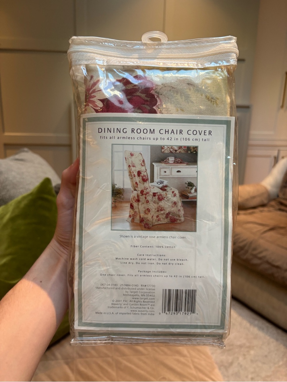 Six dining Room Chair Covers Floral Cotton Slipcover - Cream with Pink Roses